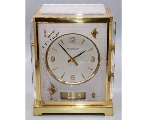 Jaeger LeCoultre Marina Aquarium Atmos Clock, the aquarium side perspex panels depicting fish and aquatic foliage, circular d