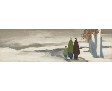 Markey Robinson&nbsp;(1918-1999)Three Figures in a Winter LandscapeGouache, 10 x 33cm (4 x 13")Condition Report:  Overall con