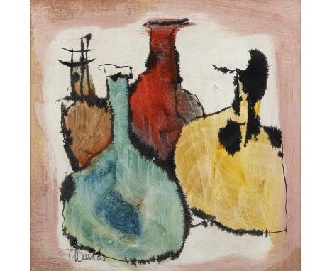 Gerald Davis&nbsp;(1938-2005)BottlesMixed media, 21 x 21cm (8¼ x 8¼")Signed