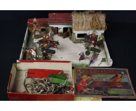 Boxed 'The Favorite New Mechanical Race Game' horse racing game with metal horses (very tatty box - unchecked for completenes