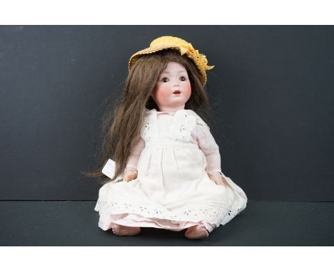 Schoenau &amp; Hoffmeister bisque headed doll marked with PB star (Porzellanfabrik Burggrub) mark to back of neck, sleeping b