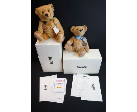 Two boxed Steiff Bear of The Year to include 2016 (numbered 85) &amp; 2012 (numbered 407), both with certificates in envelope