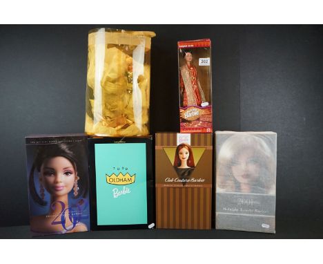 Five boxed Mattel Barbie dolls to include 28796 Midnight Tuxedo Barbie, 22205 Todd Oldham Barbie, 26068 Club Couture Barbie, 