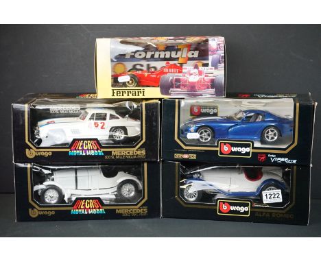 Four boxed Burago 1/18 diecast models to include 3030 Dodge Viper GTS Coupe, 3002 Mercedes Benz SSKL, 83015 Mercedes 300SL Mi