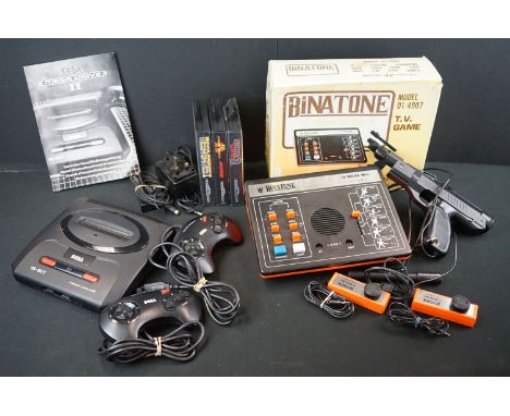 Retro Gaming - Sega Mega Drive II console with 2 x controllers and 3 x boxed games to include Sonic 2, Mega Games I &amp; F15