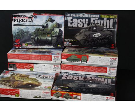 Ex shop stock - 10 Boxed Asuka Model 1/35 plastic model kits to include 2 x 35-040 5700 Thunderbolt VII, 35019 5500 M4A3 (76)