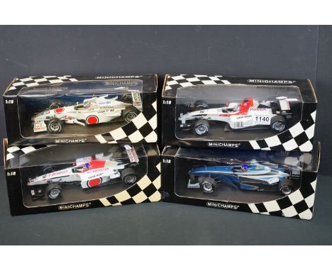 Four Boxed Paul's Model Art Minichamps diecast models to include B.A.R Honda 006 T. Sato, BAR 01 Supertec J. Villeneuve, BAR 