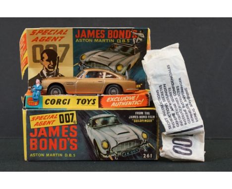 Boxed Corgi 261 James Bond 007 Aston Martin DB5 diecast model with 2 x ejector figures and secret instructions in damaged bag