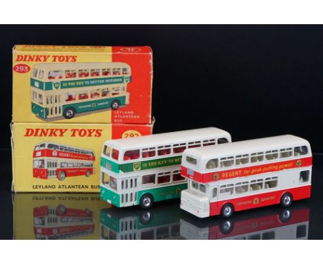 Two boxed Dinky diecast model buses to include 292 Leyland Atlantean Bus in red &amp; white with Regent decals (diecast vg wi
