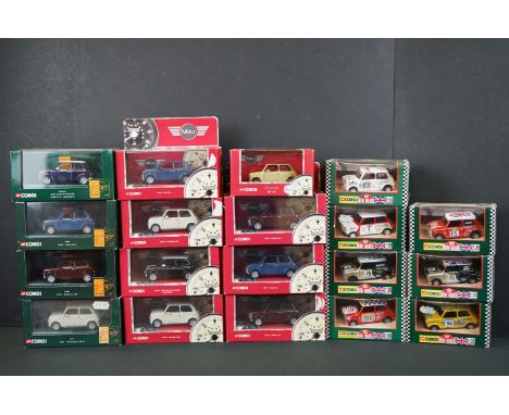 19 Boxed Corgi Mini diecast models to include 7 x Mini Mania 1:36 scale (04436, 04422, 04426, 04432, 04444, 04425, 04437), 4 