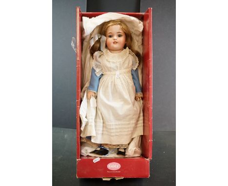 Simon &amp; Halbig bisque headed doll with blue glass eyes, teeth, restoration to left eye and fingers, otherwise vg, approx 