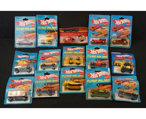 15 Carded Mattel Hot Wheels diecast models from 1969 to 1982 to include Flying Colours, Workhorses etc, condition varies with