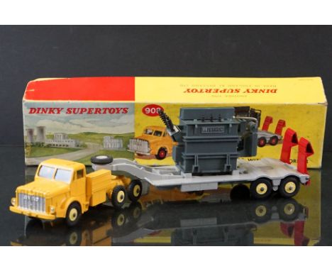 Boxed Dinky Supertoys 908 Mighty Antar with Transformer diecast model, some paint chips but vg overall, grubby box, fair over