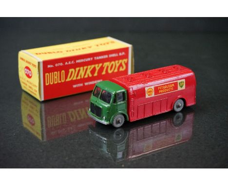 Boxed Dinky Dublo 070 AEC Mercury Tanker Shell BP with windows diecast model, minimal wear to diecast, decals vg, box vg 
