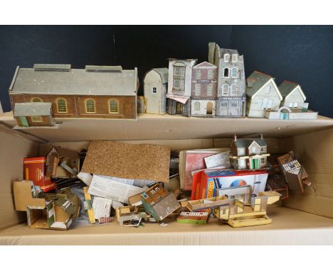 Quantity of OO gauge model railway to include many card trackside buildings, boxed Hornby R518 Signal Box, boxed Hornby R909 