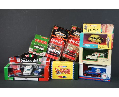 Eight Boxed diecast models to include 3 x Corgi TV-related (05506 The Italian Job three piece Mini set, 04419 Mr Bean's Mini,