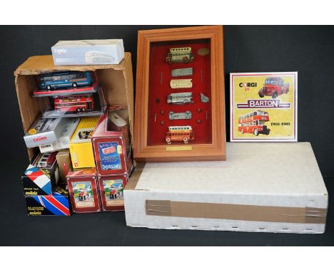 13 Boxed diecast model buses &amp; trams to include 3 x Corgi Tramlines, 2 x Solido, and 8 x other Corgi examples plus a case