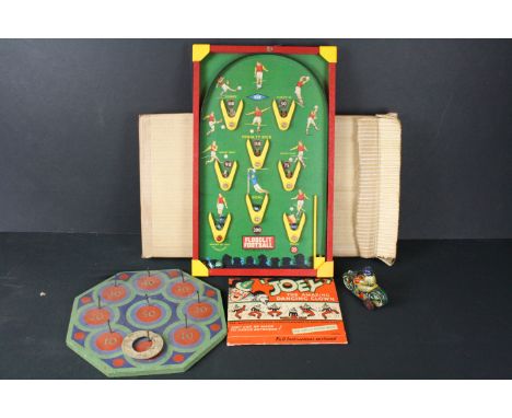 Boxed Floodlit Football Bagatelle game, together with a mid 20th C Japanese tin plate clockwork motorcycle, 'Joey' The Amazin