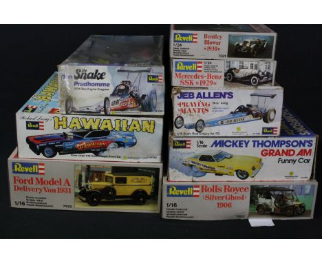 Eight boxed Revell plastic model kits to include 7493 1:16 Ford Model A Delivery Van 1931, 7492 1:16 Rolls Royce "Silver Ghos