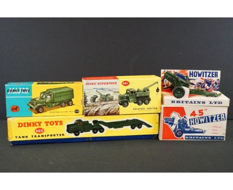 Four Boxed military diecast models to include 2 x Dinky Supertoys (660 Tank Transporter &amp; 661 Recovery Tractor with windo