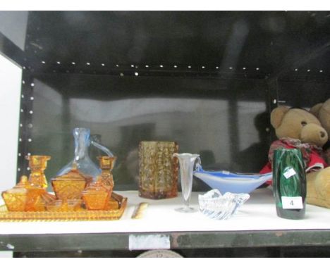 A mixed lot of glassware including trinket set, one shelf