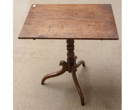 A 19th Century mahogany tripod table, rectangular tilt-top, baluster turned column, sabre base, width 65cm

