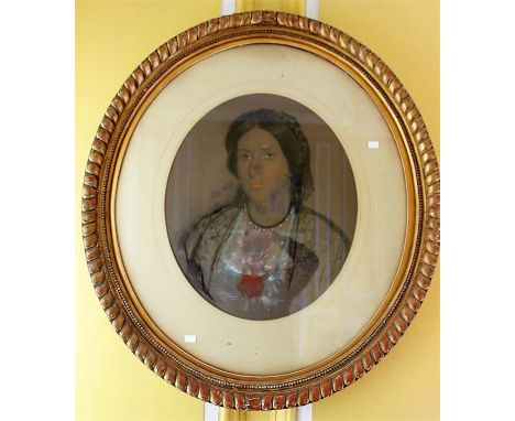 A late Victorian pastel female portrait in a gilt oval frame