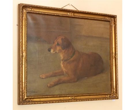 English School, early 20th Century, a portrait of a recumbent dog, indistinctly signed and dated 1912 l.l., oil on canvas, 60