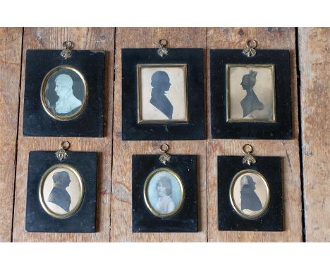 Six assorted 19th Century portrait silhouette/miniatures, Captain Higgin - father to Captain Higgin, Major Campbell, John Bel