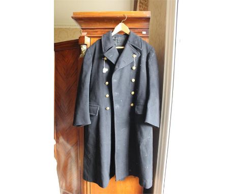 A vintage British naval officers black woollen full length overcoat