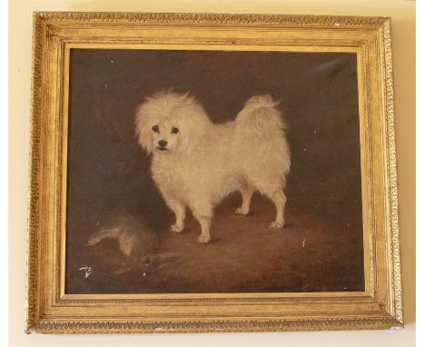 Latham Barnes (British, 19th Century), a portrait of a pomeranian and a rabbit, signed l.r., oil on canvas, 62cm by 64cm, in 
