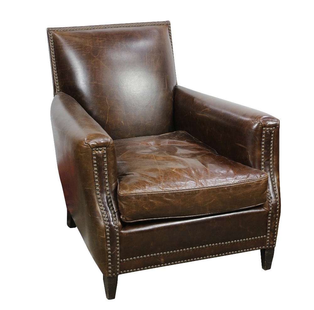 (lot of 2) Art Deco style Restoration Hardware "Marcel" brown leather