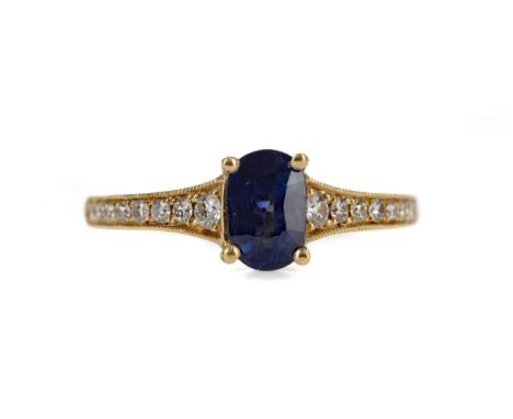 SAPPHIRE AND DIAMOND RING, the oval sapphire of approximately 1.10 carats, on diamond set shoulders totalling approximately 0