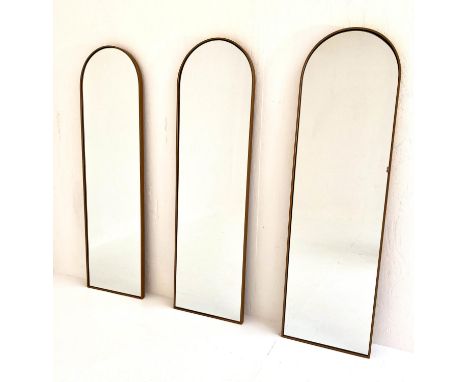 ARCHITECTURAL WALL MIRRORS, three, 100cm x 29cm, arched top. (3) 