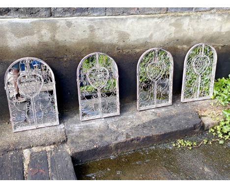 ARCHITECTURAL  GARDEN MIRRORS, four, 50cm x 32cm, gated design. (4) 
