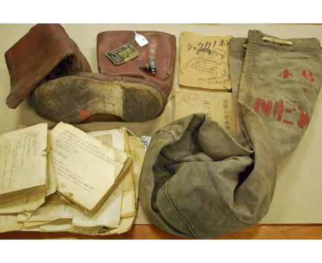 WW2 Japanese Imperial Army Officer's boots, in brown leather, cotton lined with compound soles, generally fair condition with