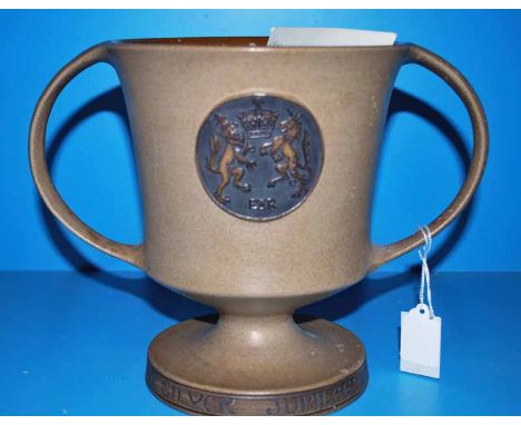 A Poole Pottery Limited Edition twin handled stoneware Commemorative Loving Mug by Guy Sydenham, produced for the 1977 Silver