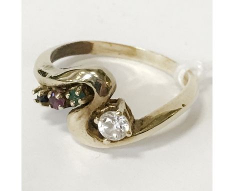 14CT MULTI STONE RING - SIZE N