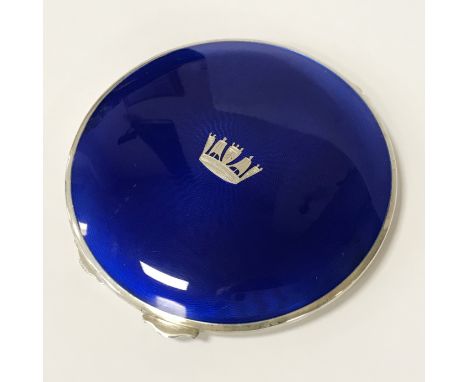 ENAMEL BLUE &amp; SILVER COMPACT - 8CMS DIAMETER 