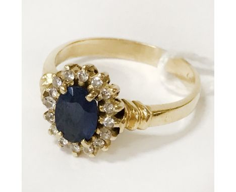 SAPPHIRE &amp; DIAMOND RING - SIZE N