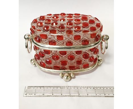 RUBY GLASS &amp; SILVER PLATE CASKET