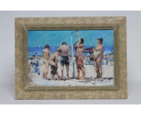 GORDON RADFORD (1936-2015), Bathers Showering, oil on board, signed, 8" x 12", framed (subject to Artists Resale Right) (Est.