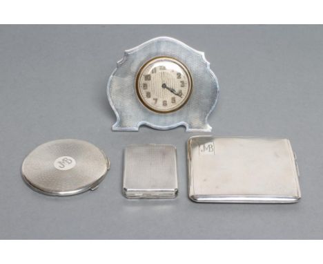 AN ART DECO SILVER CIGARETTE CASE, maker Harman Bros., Birmingham 1942, of plain square form with engine turning enclosing in