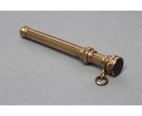 A TELESCOPIC TOOTH-PICK, maker Sampson Mordan & Co., the pick stamped 9/375, issuing from an unmarked reeded holder with plai