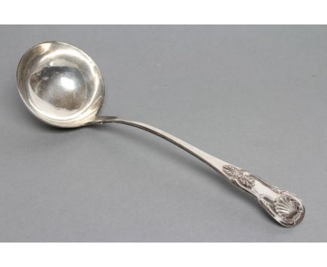 AN EARLY VICTORIAN SCOTTISH SOUP LADLE, maker J. McKay, Edinburgh 1838 (Wm. duty mark), in single struck King's pattern, 13" 