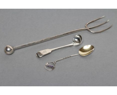 A TOASTING FORK, maker's mark JD & S, Sheffield 1930, the plain cylindrical handle with ball finial, 9 3/4" long, together wi