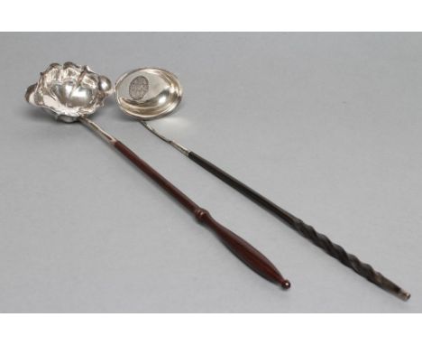 A LATE GEORGE III PUNCH LADLE, maker George Campar, London 1794, the lobed oval double lipped bowl on a baluster turned rosew