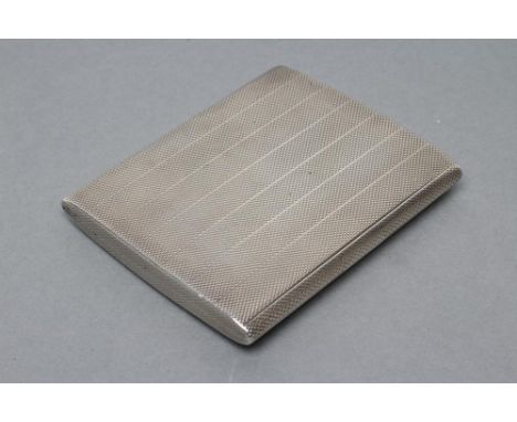 AN ART DECO SILVER CIGARETTE CASE, maker Mappin & Webb, Birmingham 1927, with engine turning and patent action flat hinged pr