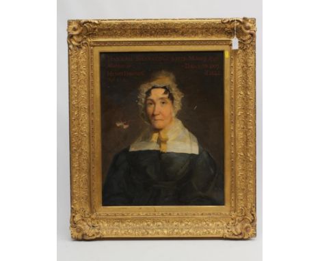 ENGLISH SCHOOL (mid 19th century), Portrait of Hannah Shardlow, oil on canvas, unsigned, inscribed "Hannah Shardlow. B.1775 =