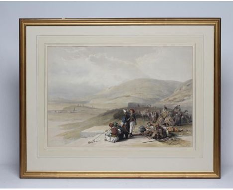 DAVID ROBERTS R A (1796-1864), "Jacob's Well At Shechem", lithograph, hand coloured, McTague Gallery Harrogate label to rever